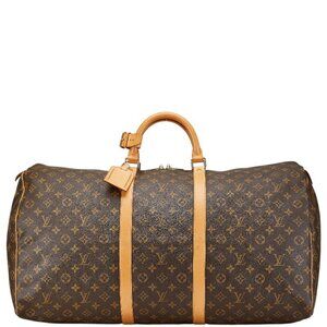 LOUIS VUITTON Authentic Brown Monogram Leather Keepall 60 Boston Bag